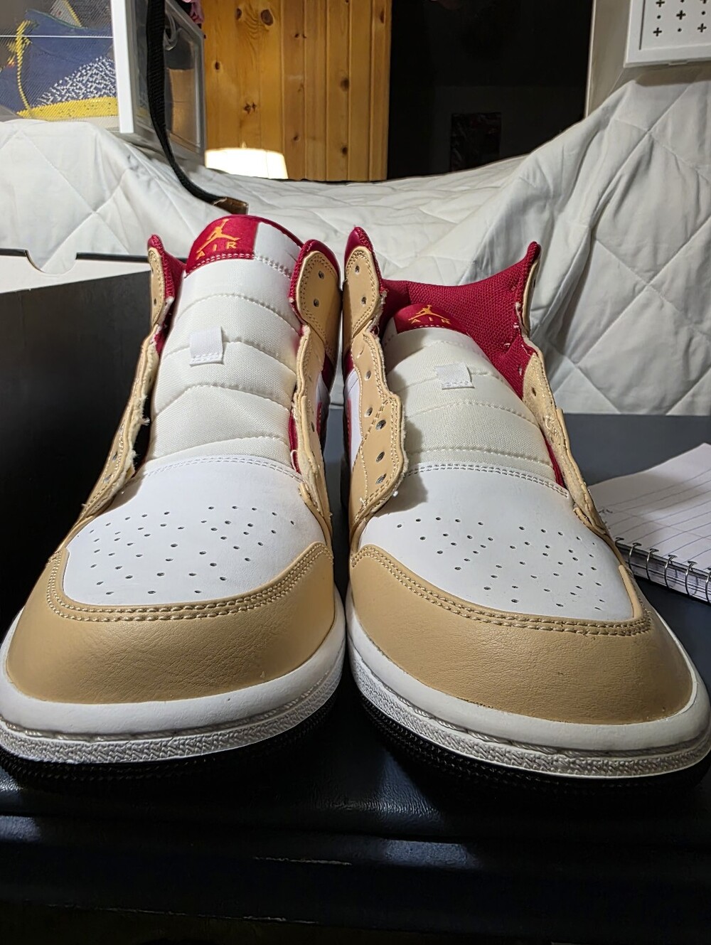 Jordan1 Mid  "Curry"Sneakers in White, Tan & Red New.